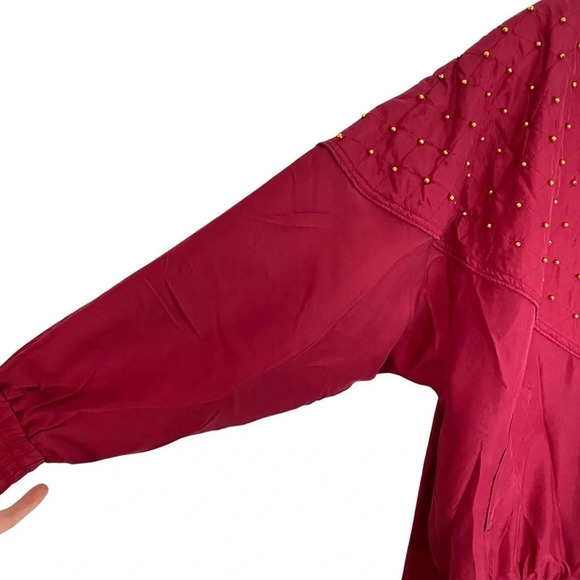 Vintage 80s 90s Silk Windbreaker Sweat Suit Jacket Pants Large Red Quilted - Picture 3 of 16